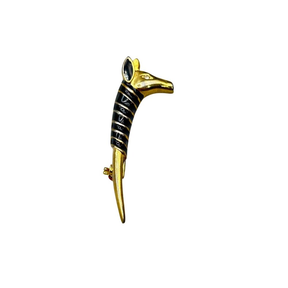 Vintage Egyptian God Seth Pin Brooch Gold Tone And Black Enamel